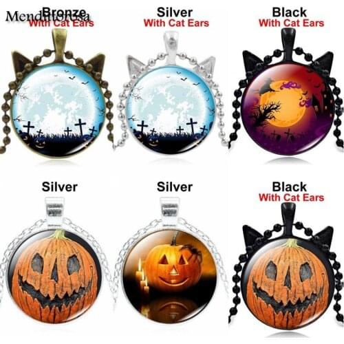Mendittorosa Luxury Brand Jewelry With Bronze Plated Glass Cabochon Pendant Choker Necklace For Women Party Halloween Pumpkin