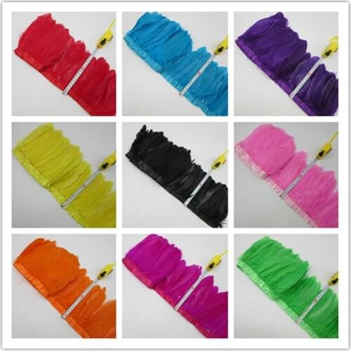 Multi Color Goose feather trims 10 Meter/lot Dyed geese feather ribbons /15-20cm Goose feather fringes decoration High Quality
