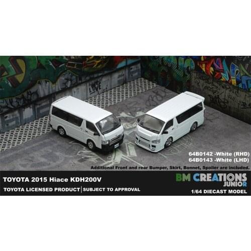 BM Creations 1:64 Toyota 2016 Hiace Van White LHD Diecast Model Car