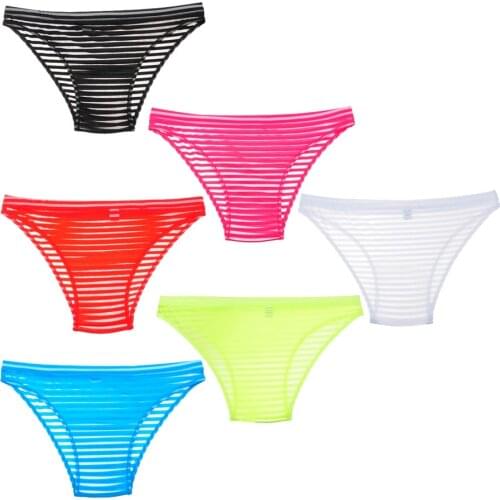 6PCS/Lot Fashion Striped Sexy Bikini Mens Briefs Underwear Shorts See-Through Mesh Male Underpants Elastic Stretch