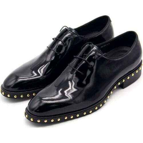 New fashion formal men shoes lace up business shoes for men point toe black rivet oxfords party shoes