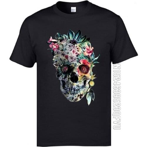 Retro Brand T-Shirts Memento dia de los muertos Flower Skull Tshirts Mens Cool Design Pure Cotton Crweneck Tshirts Skull Rose