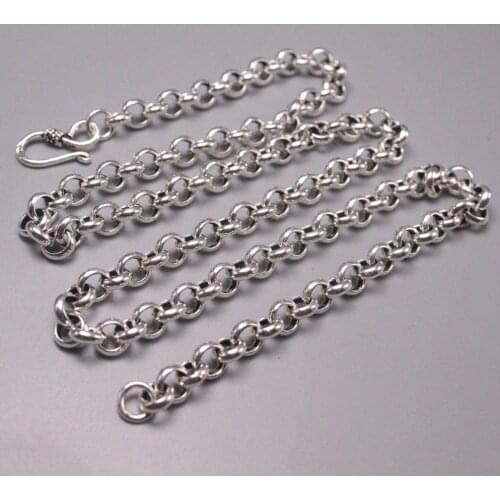 Genuinely Real S925 Silver Necklace For Men Man Unique 6mm Big Rolo Simple Chain 22inchL Gift