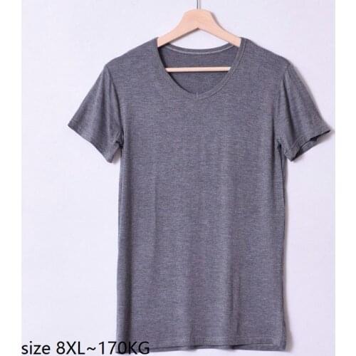 Plus Size 7XL 8XL 50-170KG Men Top Short Sleeve Summer Modal Casual Soft Home Wear V Neck Solid Color Men Tops