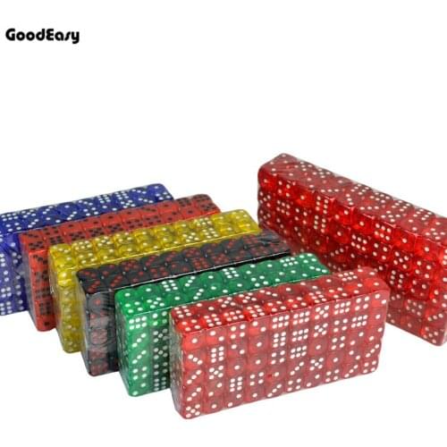 100pcs/lot 16mm Dices Acrylic Transapren Digital Dice Texas Poker Drinking Gambling Translucent 6 Sides Dice Set