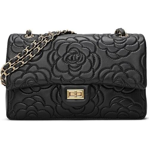 2021 Full Sheepskin New Camellia Chain Handbag Leather Trendy One-shoulder Diagonal Classic Womens Bag