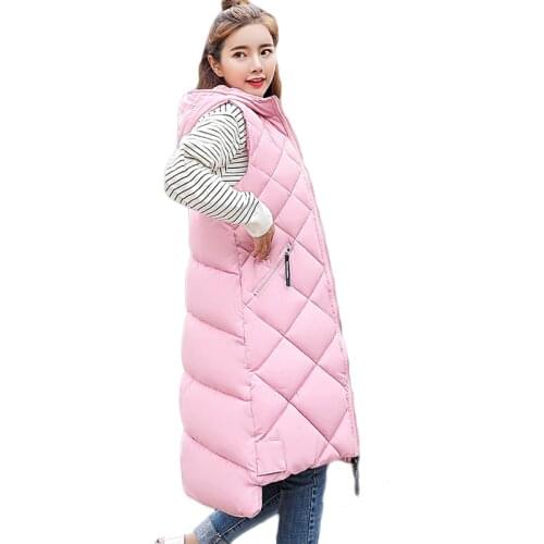2020 New Women Vest Long Sleeveless Coat Down Cotton Thick Warm Female Vest Jacket Autumn Winter Women Waistcoat Plus Size S-3XL