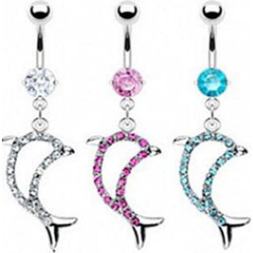 New 3 Color Lovely Dolphin Navel Piercing Mamilo, Sexy Belly Button Ring Body Jewelry Unique Navel Piercings Rings Body Piercing
