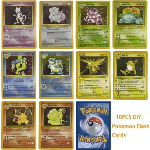 New Pokemon Cards DIY Charizard Raichu Vulpix Blastoise Mew Venusaur First Generation Flash Card Collectible Toys Gifts 10PCS