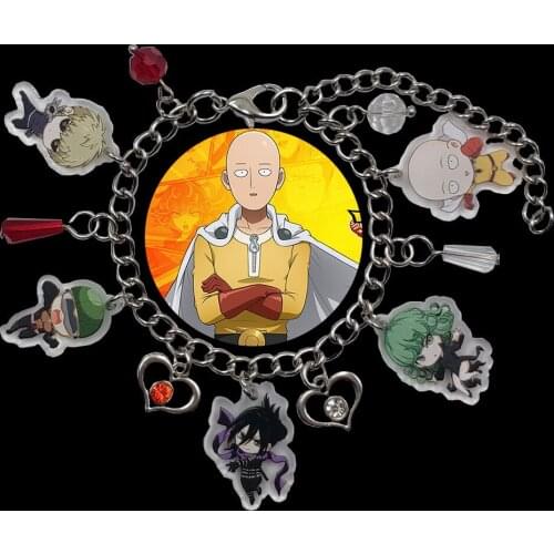 Handmade Original Acrylic Charm ONE PUNCH MAN Anime Chain Bracelet For Women Student Pupil Heart Pagoda Bead Lovers Gift