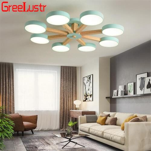 Nordic loft wooden LED chandelier lights Macaron lampshade ceiling lamp Indoor Wooden Lamp for dining room Kids bedroom Decor