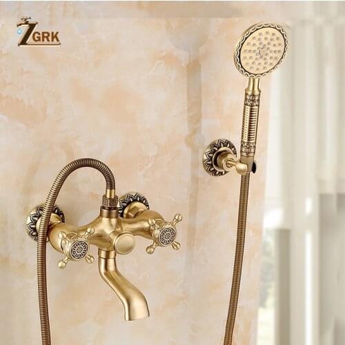 ZGRK Shower Faucets Bathroom Mixer Taps Top Spray Rainfall Shower Head Washing Faucet Antique Shower System Plumbing Crane