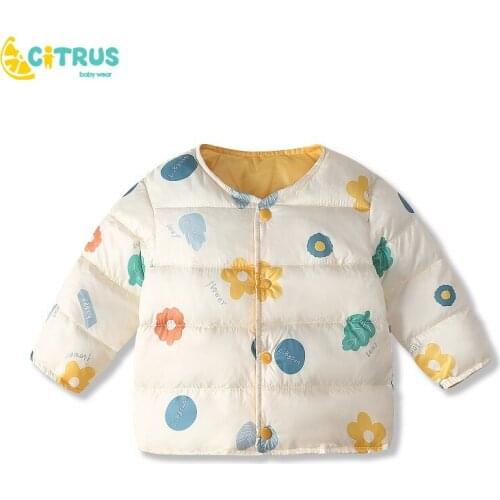 CITRUS Childrens Down Jacket Thickened Cotton Baby Winter Warm Clothes Kids Autumn Zipper Printed Crew Neck Clothing