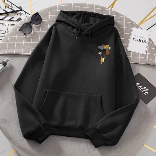 Cartoon Cat Crawling Print Womens Hoody Loose Vintage Clothes Autumn Casual Hoodies Fleece New Crewneck Women Pullover Hoodie