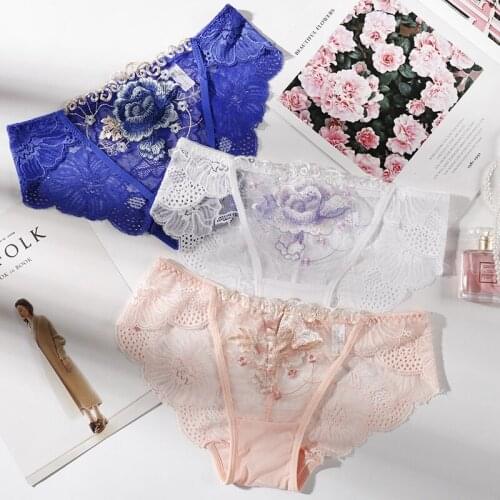 Women Underwear Sexy Lace Womens Panties Transparent Briefs Seamless Panties Lingerie Women Female Pants Embroidery Under E0057