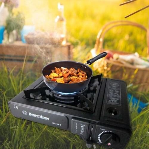 Camping Portable Gas Stove Black Stainless Steel Outdoor Cooking Burner for Weekend Camping Trips Table Top Cooking