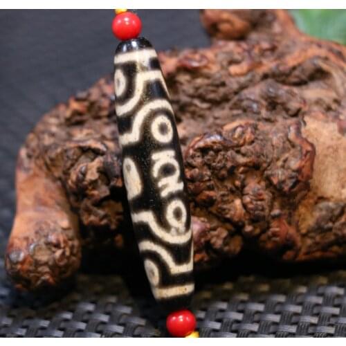 Unique Style Magic Power Tibetan Agate 8 Eye OM Words dZi Bead Pendant Amulet 3A