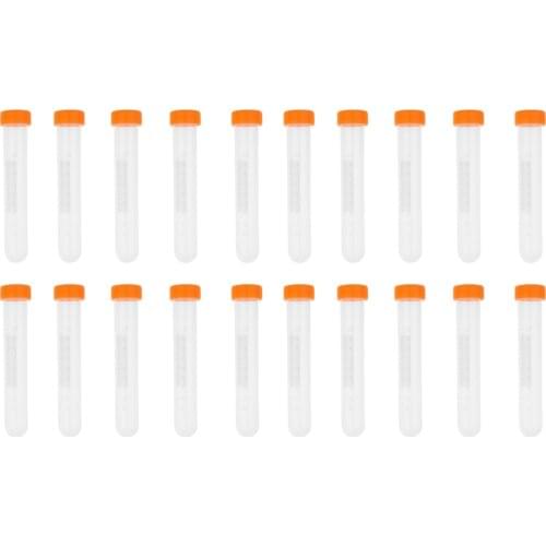 Pack of 20 Round Bottom Plastic Centrifuge Tube with Attached Flat Top Screw Cap, Printed Graduation, 10ml Capacity