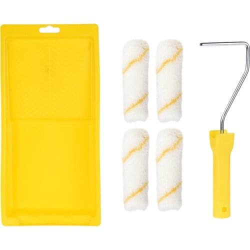 Uxcell 4xPaint Roller Kit 4" for Household Wall Painting Treat with 1xTray to paint trim door edging line striping plaster
