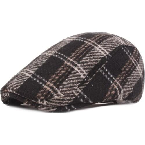 Fibonacci Spring Autumn Wool Blended Grid Dad Hats for Men Flat Ivy Newsboy Caps