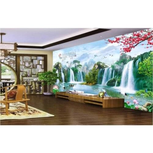 WDBH Custom photo 3d wallpaper Chinese mountain lake waterfall scenery living room 3d wall murals wallpaper for walls 3 d
