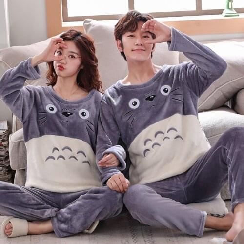Women Pajama Sets Warm Winter Flannel Cartoon Pijamas Mujer Homewear Animal Sleepwear Man Home Clothes Suits Nightwear Pyjamas