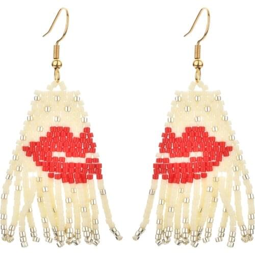 ZMZY Fashion Handmade Hoop Earrings Boho Miyuki Beads Earing Women Sexy Lips Tassel Jewelry Wholesale Pendientes