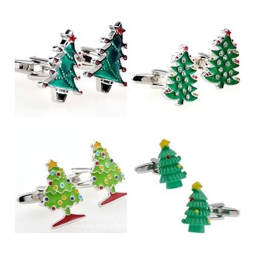 10Pairs/lot Christmas Tree Cufflinks Classic Green Xmas Tree Cuff Links Copper Enamel Plating Cufflinks Mens Jewelry Gift