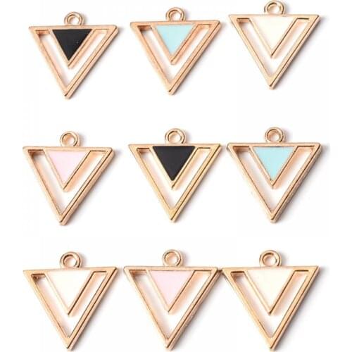 10Pcs 10x18mm Colorful Triangle Shape Alloy Metal Drop Oil Pendant for Necklace Bracelet Earrings DIY Jewelry Making Accessories
