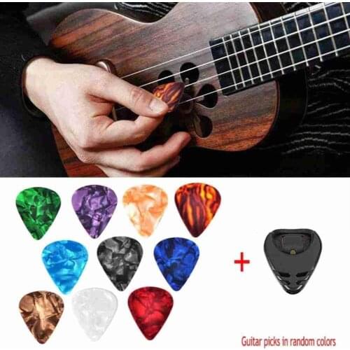 10Pcs Guitar Picks&Guitar Pick Holder Set for Acoustic Guitar Electric Guitar Bass Ukulele Stick-on Holder (Picks Random Color)
