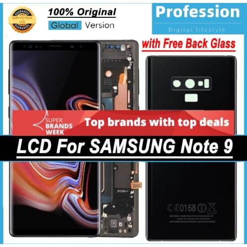 100% Original 6.4'' Display with frame for Samsung Galaxy Note 9 Note9 N960F LCD Touch Screen Repair Parts + Back Glass