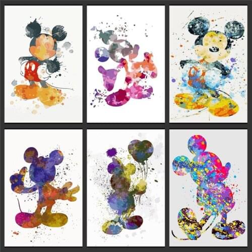 5D Diamond Painting Disney Cartoon Mickey Minnie Watercolor Cartoon Anime Diamond Embroidery Mosaic Home Decoration