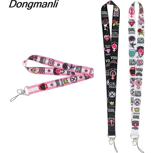 BG168 Dongmanli Feminism lanyard Key Ring Holder Cartoon Neck Straps Key Chain Phone Hanging Rope Lariat Women Gift