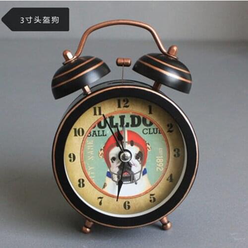 3 or 4 inch European style Retro Double Bell Alarm Clock Quartz Movement Bedside Night Light Silence Table Clock Desktop Watch