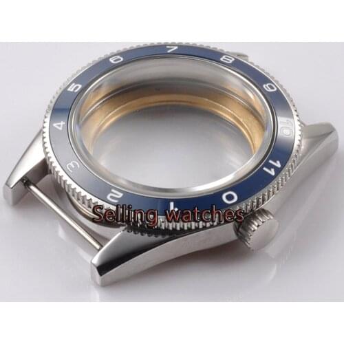 41mm blue ceramic bezel sapphire glass Watch Case fit ETA 2836 mingzhu 2813 miyota 82 series MOVEMENT