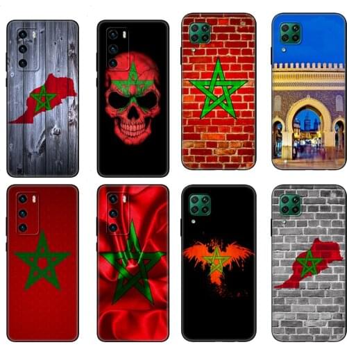 Black tpu Case For Huawei P30 Lite P30 Pro P40 Case For Huawei P40 LITE E P Smart 2020 Case Cover Morocco flag Moroccan