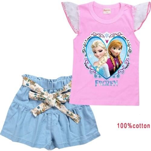 Disney Frozen Children Clothes Summer Kids Girls Clothes T-Shirt+Shorts 2pcs Baby Girls Sport Suit Elsa Girls Clothing Sets