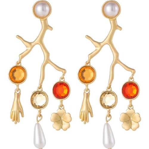 Bohemian Style Big Tree Branch Long Earrings Women Fashion Creative Golden Palm Flowers Pendants Dangle Earrings ZA Earring 2020