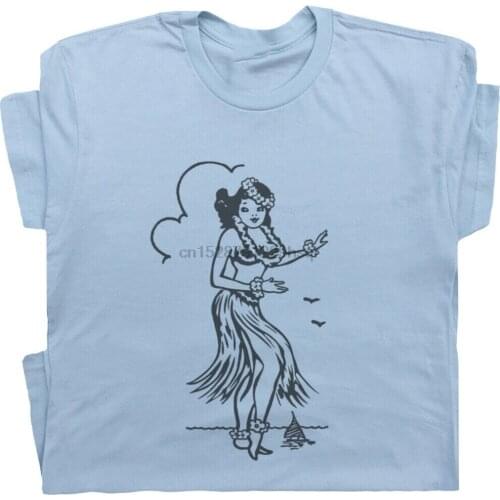 Hula Girl T Shirt Hawaii Tee Vintage Retro Navy Surfing Sailboat Tiki Bar Classic Custom Design Tee Shirt