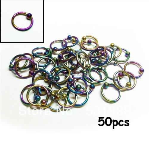 50pcs set multi-use piercing rings nose ring eyebrow pircing ear plugs stainless steel rainbow 1.2x10x3mm body piercing jewelry