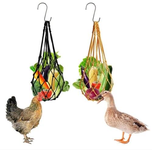 Chicken Vegetable String Bag Poultry Fruit Holder Chicken Cabbage Feeder Treat Feeding Tool with Hook for Hens Chicken Coop Toy