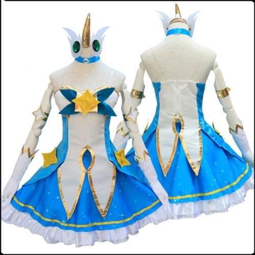 Game LOL Soraka Cosplay Costume Star Guardian Cosplay Dress Anime Girls Lolita Dress Full Set Wig Hair Stocking Drop Ship
