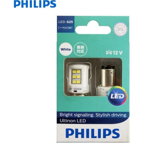 Philips Ultinon LED S25 P21/5W BA15s 12V 6000K Cool White LED Signal Lamp Stop & Tail Light Reverse Light 11499ULWX2 (Twin Pack)