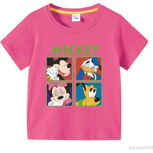 Disney Mickey Summer T-shirt Baby Girl Fashion Cute Cartoon Print Short Sleeve Boy Casual Cotton Tee Neck Top