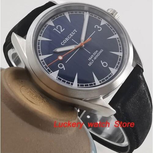 Corgeut 41mm mens watch black dial silver marks sapphire glass 5ATM water resistance Automatic watch-CA02