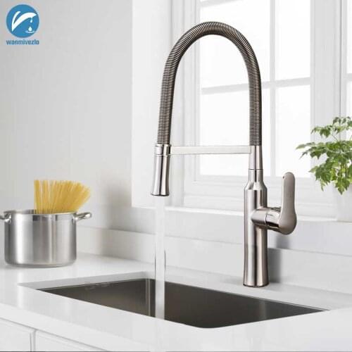 Nickel Chrome Spring Kitchen Faucet Pull Down Sprayer Spout Single Handle Mixer Tap Sink Faucet 360 Rotation Kitchen Faucets