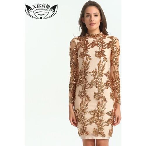 NEW Bodycon Mesh Dress 2017 Winter Dress Women Party Dresses Luxury Beading Sequins Flower O-neck Mesh Long Sleeve Runway Dress