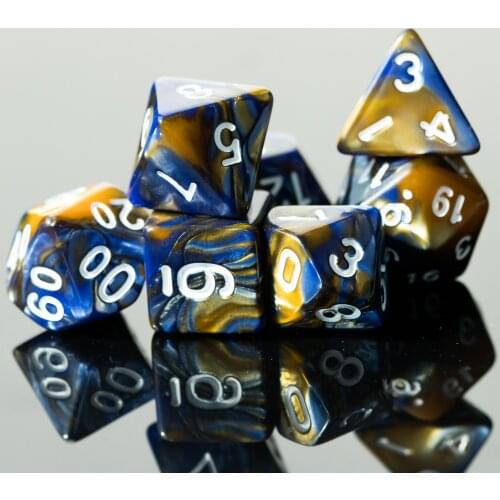 Poludie 7 Pcs/Set Blue/Yellow DND Dice Set D4 D6 D8 D10 D% D12 D20 Polyhedral Dice for Role Playing Board Game D&D RPG MTG Dice