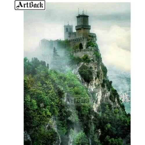 Sale 5d diy diamond painting hill castle full square drill rhinestone 3d diamond mosaic embroidery artwork home decor landscape