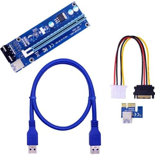1 Pcs VER006 PCI-E Riser Card 006C PCIE 1X to 16X Extender 60CM USB 3.0 Cable SATA to 4Pin Power Cord for Graphics Card